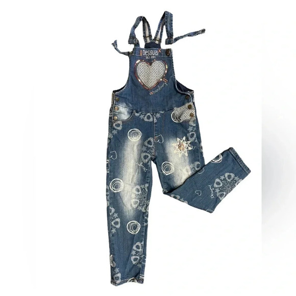 Desigual Girls Overalls Pubill Faded Printed Sequins Size 5-6 - Picture 3 of 12